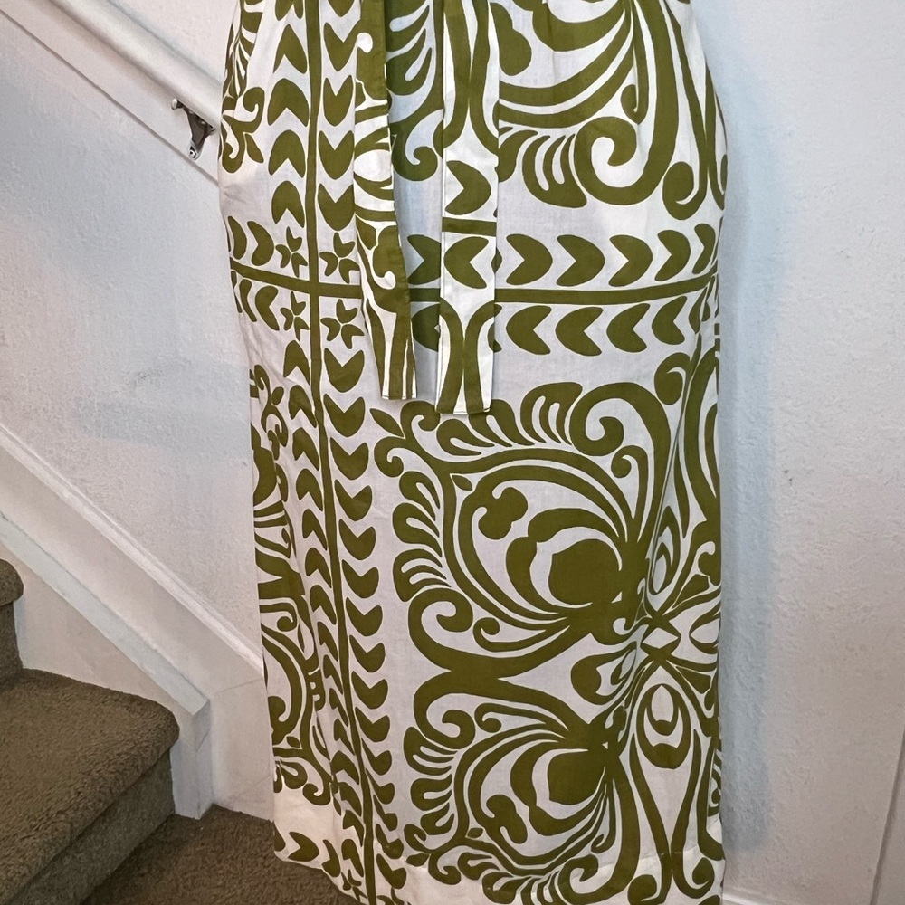 Zara Green and White Patterned Maxi Dress XS
